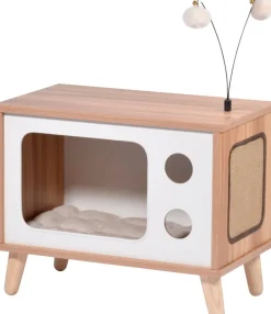 Katzenhöhle TV-Design mit Spielbällen, Jute-Fläche & Plüschkissen