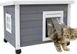 Kerbl Katzenhaus Rustica Katzenhütte Holz wei¤/grau Plexiglasfenster Katzenvilla