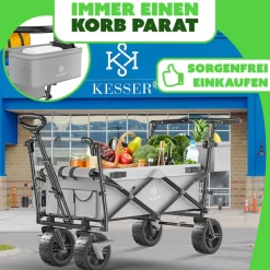 KESSER® Bollerwagen faltbar GT9000 Handwagen mit Dach | Transportwagen max. belastbar bis 150kg mit Hartgummi-Räder & Feststellbremsen (Vorne & Hinten) | Inkl. Abdeckung, Wetter & Sichtschutz