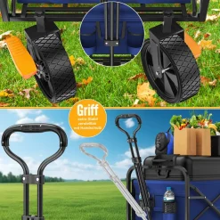 KESSER® Bollerwagen faltbar Handwagen Transportkarre max. 150kg Tragkraft & 360° PVC-Reifen Gerätewagen inkl. 2 Netztaschen, Seitentasche & Abdeckung Transportwagen Gartenanhänger ohne Dach