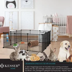KESSER® Freigehege Gittergehege für Kaninchen aus Metallgitter XXL inkl. Tür & Trinkflasche Kleintiergehege Meerschweinchen Gehege Freilauf, Kleintierkäfig Laufgitter Hasenstall für Innen - draußen