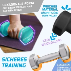 KESSER® Hantel-Set, 3 Paar, 1kg - 5kg, 12kg oder 18kg kurzhanteln mit Ständer Aufbewahrung, Fitnessstudio, Krafttraining, Hantelset rutschfeste Neopren, Mit Übungsheft, 2x Fitnessbänder