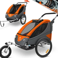 KESSER® Kinderanhänger Fahrradanhänger 360° Drehbar mit Federung 2in1 Joggerfunktion Kinderfahrradanhänger + 5-Punkt Gurt Jogger Fahrrad Anhänger für 1 bis 2 Kinder max. 40kg