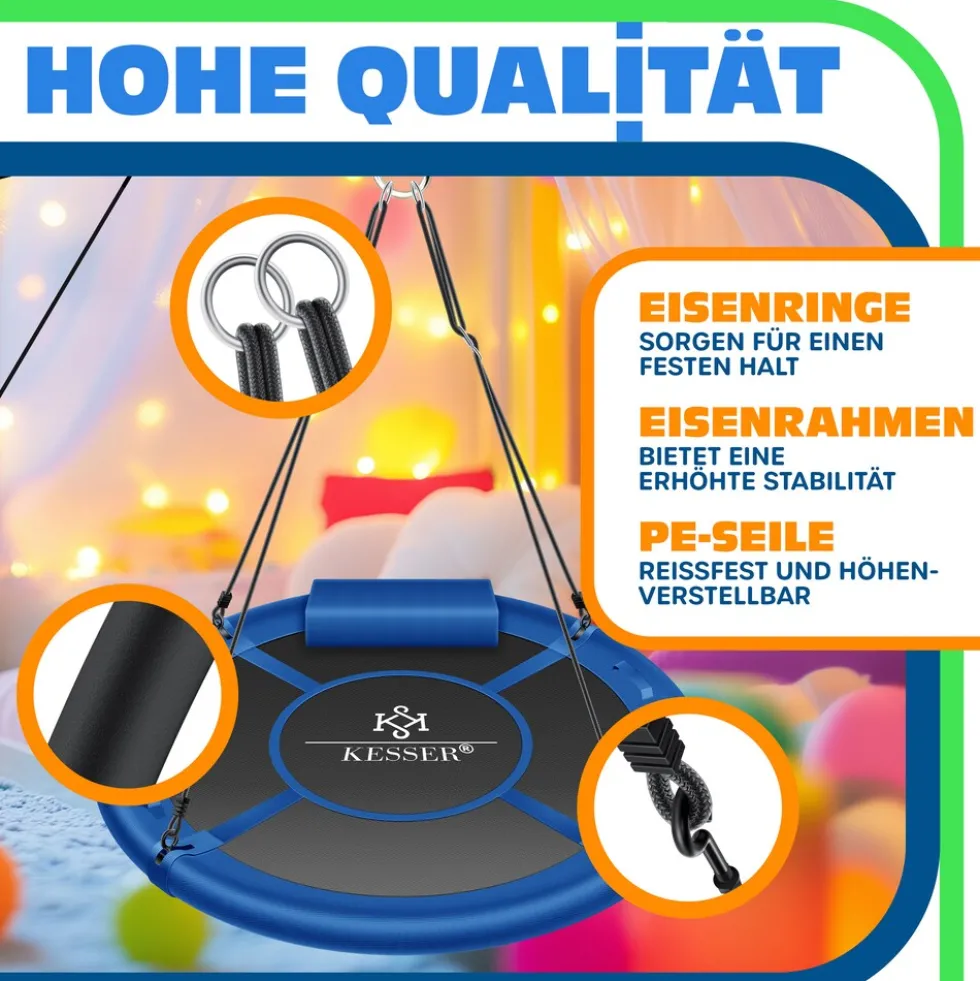 KESSER® Nestschaukel Tellerschaukel Hängeschaukel Rundschaukel Schaukel verstellbar Garten-Schaukel Kinderschaukel Indoor - Outdoor-Schaukel für Kinder & Erwachsene