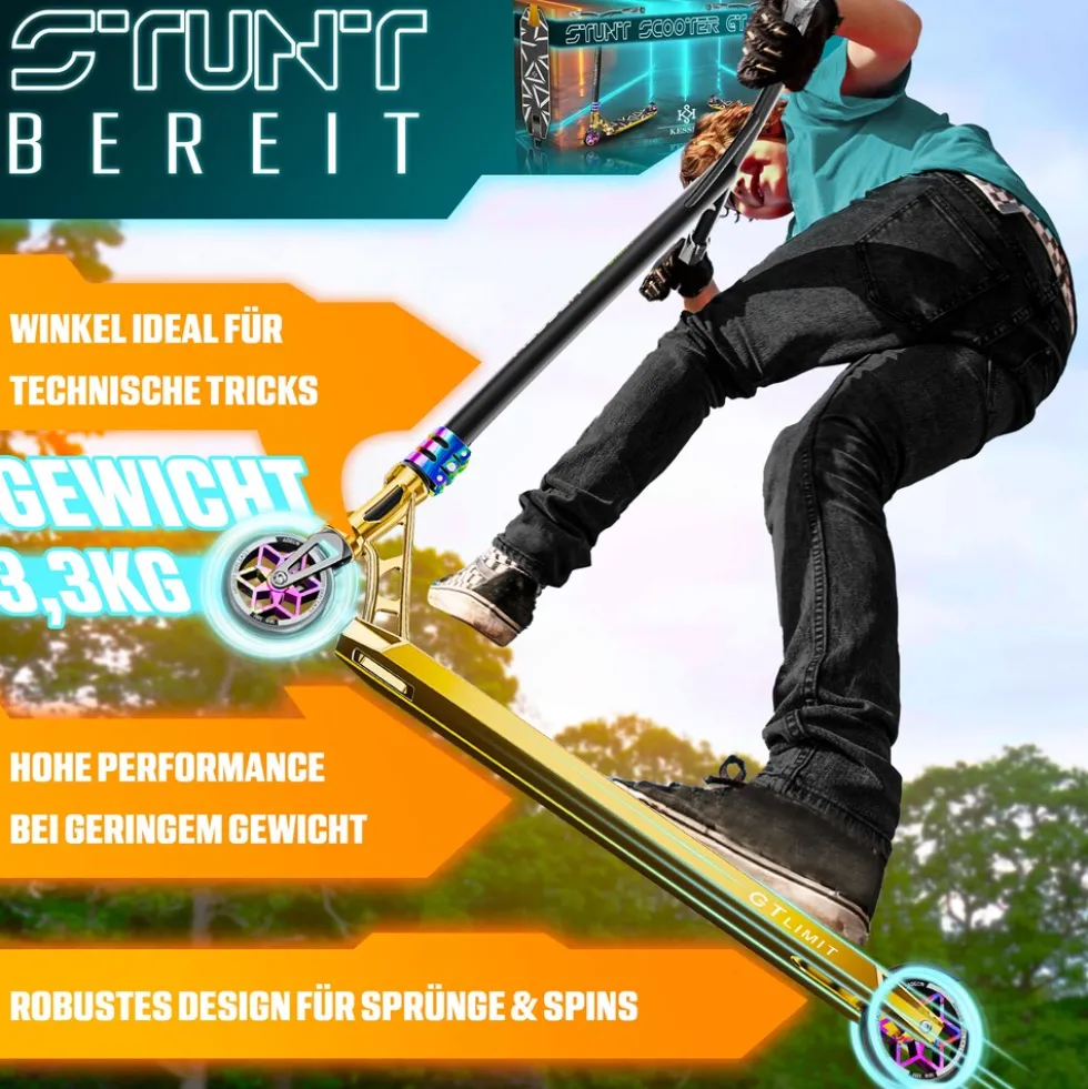 KESSER® Stunt Scooter GT-Limit 360° Lenkung Funscooter Stuntscooter mit Ständer ABEC 9 Kugellagern, 110 mm PU Räder , Kickscooter Tretroller Cityroller Trick Roller für Kinder Erwachsene