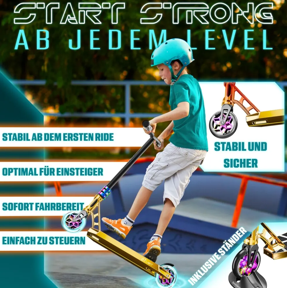 KESSER® Stunt Scooter GT-Limit 360° Lenkung Funscooter Stuntscooter mit Ständer ABEC 9 Kugellagern, 110 mm PU Räder , Kickscooter Tretroller Cityroller Trick Roller für Kinder Erwachsene