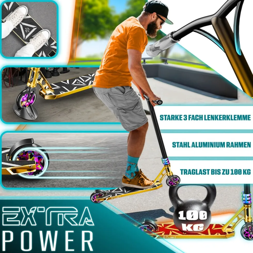 KESSER® Stunt Scooter GT-Limit 360° Lenkung Funscooter Stuntscooter mit Ständer ABEC 9 Kugellagern, 110 mm PU Räder , Kickscooter Tretroller Cityroller Trick Roller für Kinder Erwachsene
