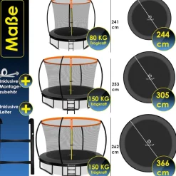 KESSER® Trampolin Gartentrampolin | TÜV Rheinland GS Zertifiziert | Kindertrampolin bis 150 kg | Komplettset mit Sicherheitsnetz, Leiter, Randabdeckung, Seitentasche & Zubehör
