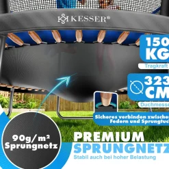 KESSER® Trampolin Outdoor Ø 244/305/366/427 cm, GS-Zertifikat, Gartentrampolin für Kinder & Erwachsene <150 kg mit Sicherheitsnetz, inklusive Tasche, Leiter, Randabdeckung & gepolsterten Netzstangen