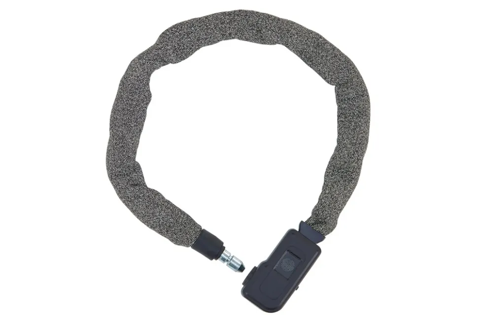 Kettenschloss, mit Fingerabdrucksensor, mit Zahlenwalze, inkl. Halter, Schwarz, Länge 90 cm