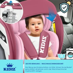 KIDIZ® Kindersitz Autositz Kinderautositz Baby Isofix Top Tether 360° drehbar i-Size Gruppe 0/1/2/3 ab Geburt -12 Jahre + Sonnenschutzdach Seitenschutz 5 Punkt Gurt Kopfstützenverstellung ECE R129