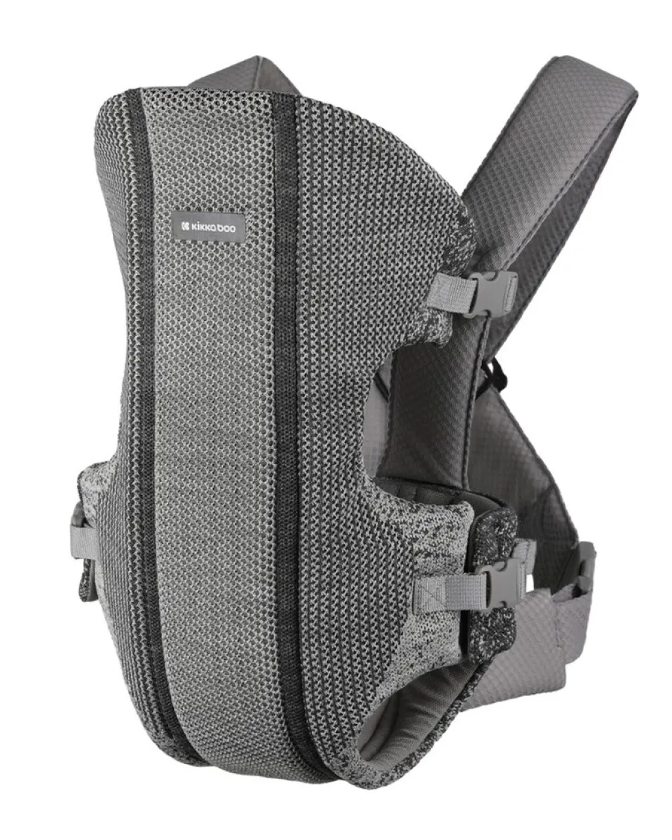 Kikkaboo Babytrage Gwen Fly Strickstoff Bauchtrage Rückentrage Gurte verstellbar grau