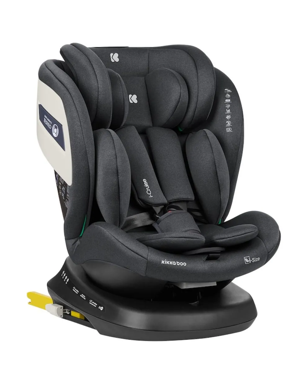 Kikkaboo Kindersitz i-Cruise i-Size (40-150 cm) SPS, Sitz 360° drehbar, Isofix dunkelgrau