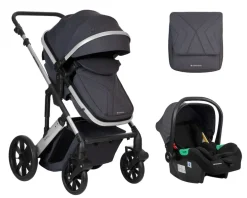 Kikkaboo Kinderwagen Darling 3 in 1 Sportsitz Tragetasche Autositz Wickeltasche grau gemustert