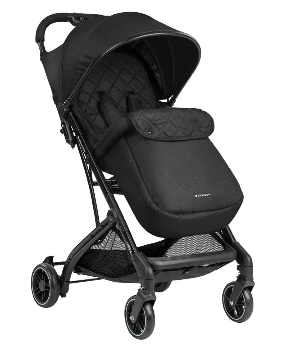 Kikkaboo Kinderwagen Miley mit Fußsack, Fußstütze verstellbar, klappbar, Korb schwarz gemustert