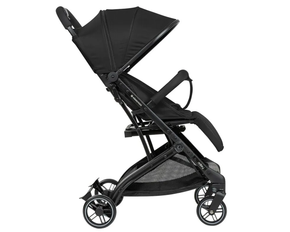 Kikkaboo Kinderwagen Miley mit Fußsack, Fußstütze verstellbar, klappbar, Korb schwarz gemustert