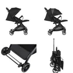 Kikkaboo Kinderwagen Miley mit Fußsack, Fußstütze verstellbar, klappbar, Korb schwarz gemustert