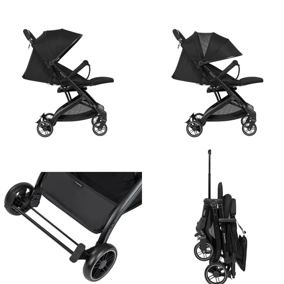 Kikkaboo Kinderwagen Miley mit Fußsack, Fußstütze verstellbar, klappbar, Korb schwarz gemustert