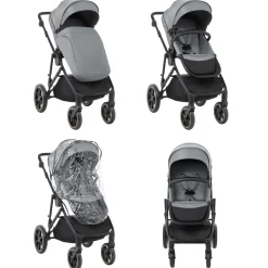 Kikkaboo Kinderwagen Thea 2 in 1 EVA-Räder verstellbarer Schiebegriff Babywanne grau