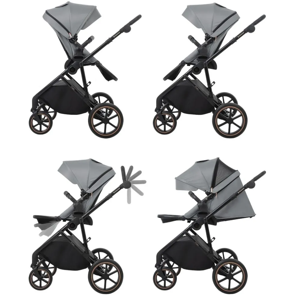 Kikkaboo Kinderwagen Thea 2 in 1 EVA-Räder verstellbarer Schiebegriff Babywanne grau