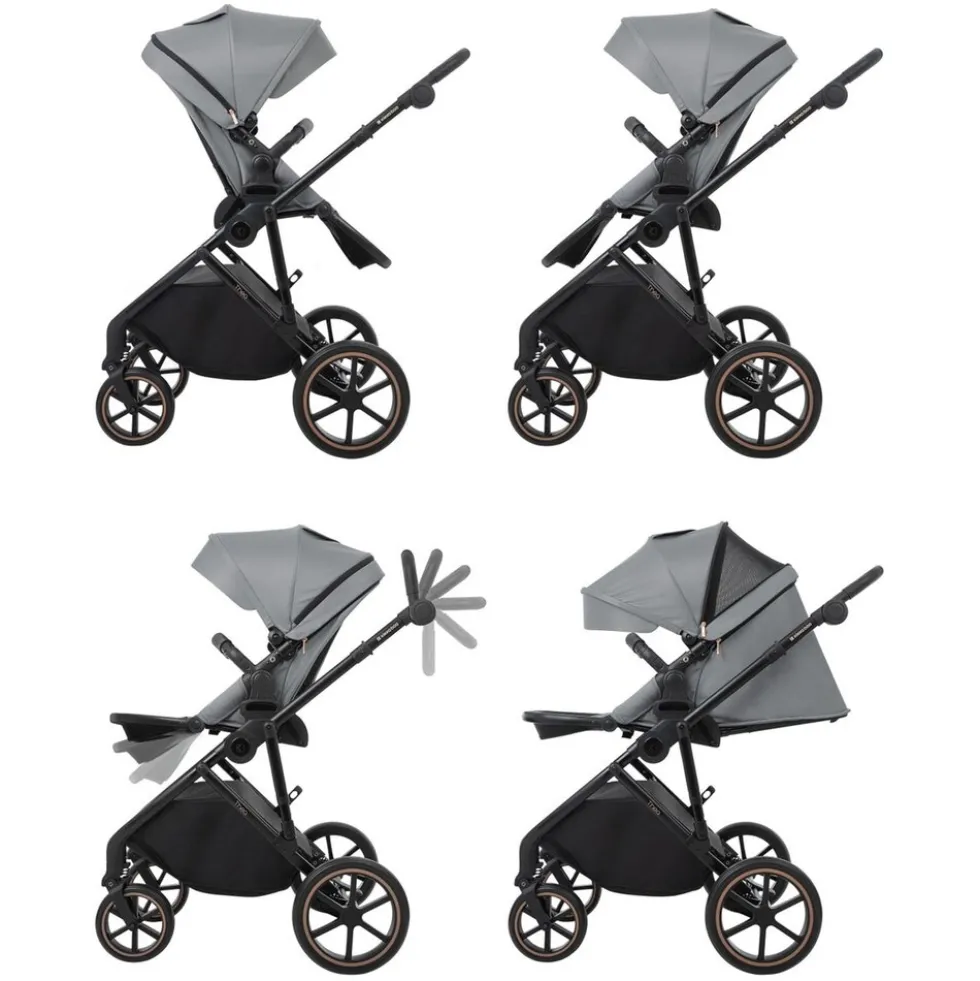 Kikkaboo Kinderwagen Thea 2 in 1 EVA-Räder verstellbarer Schiebegriff Babywanne grau