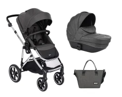 Kikkaboo Kinderwagen Thea 2 in 1 Babywanne, Wickeltasche, Fußabdeckung, Korb dunkelgrau