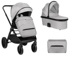 Kikkaboo Kinderwagen Tiffany 2 in 1 Babywanne, Sportsitz, Wickeltasche, PU-Räder grau