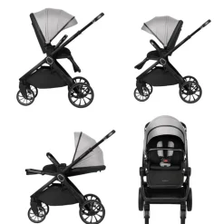 Kikkaboo Kinderwagen Tiffany 2 in 1 Babywanne, Sportsitz, Wickeltasche, PU-Räder grau