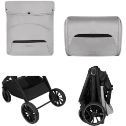 Kikkaboo Kinderwagen Tiffany 2 in 1 Babywanne, Sportsitz, Wickeltasche, PU-Räder grau