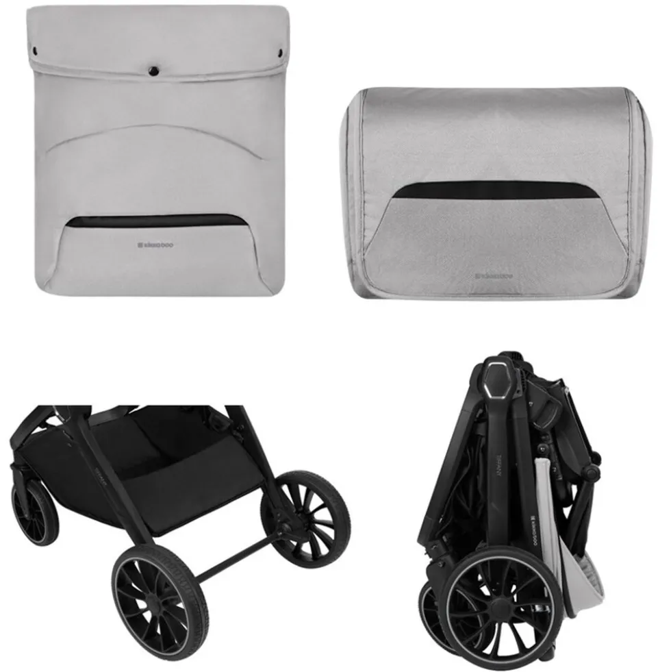 Kikkaboo Kinderwagen Tiffany 2 in 1 Babywanne, Sportsitz, Wickeltasche, PU-Räder grau