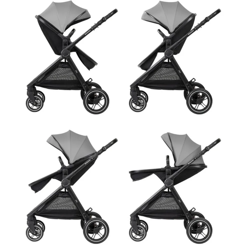 Kikka boo Kombikinderwagen Ava 3 in 1 Babywanne, Babyschale, Gummiräder, Tasche grau