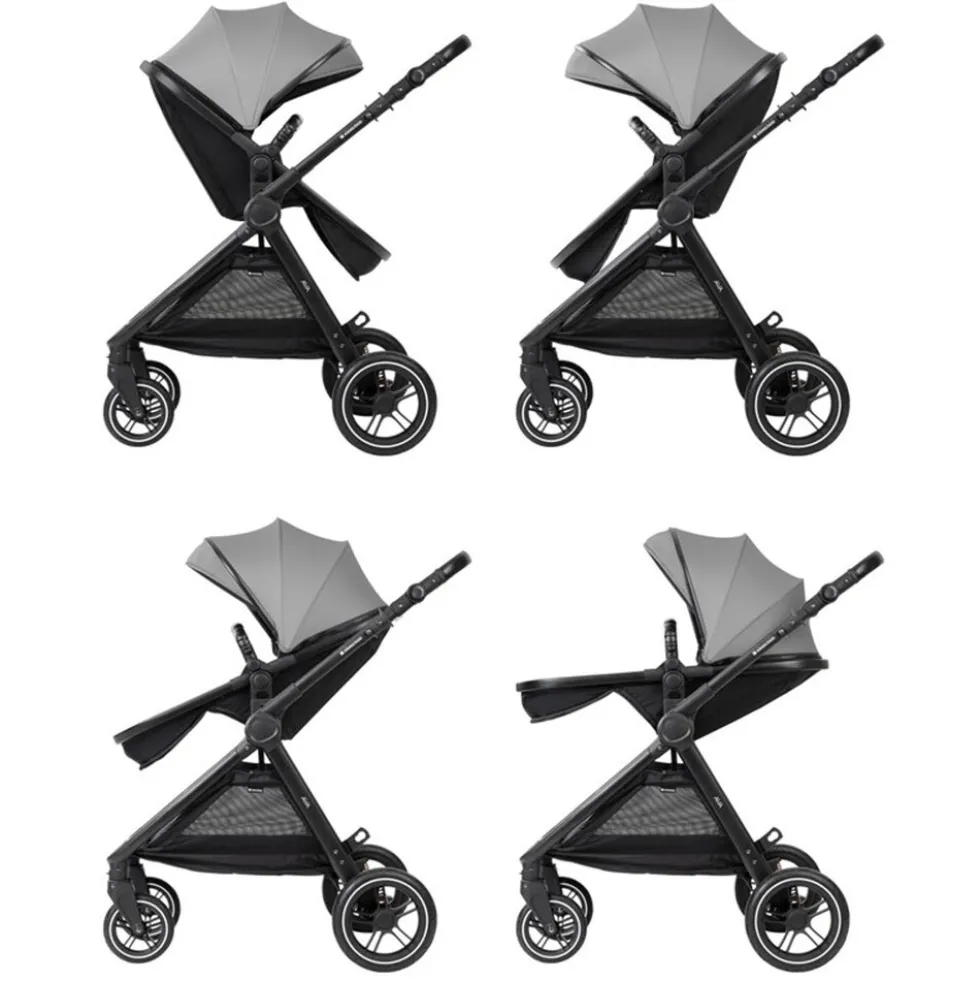 Kikka boo Kombikinderwagen Ava 3 in 1 Babywanne, Babyschale, Gummiräder, Tasche grau
