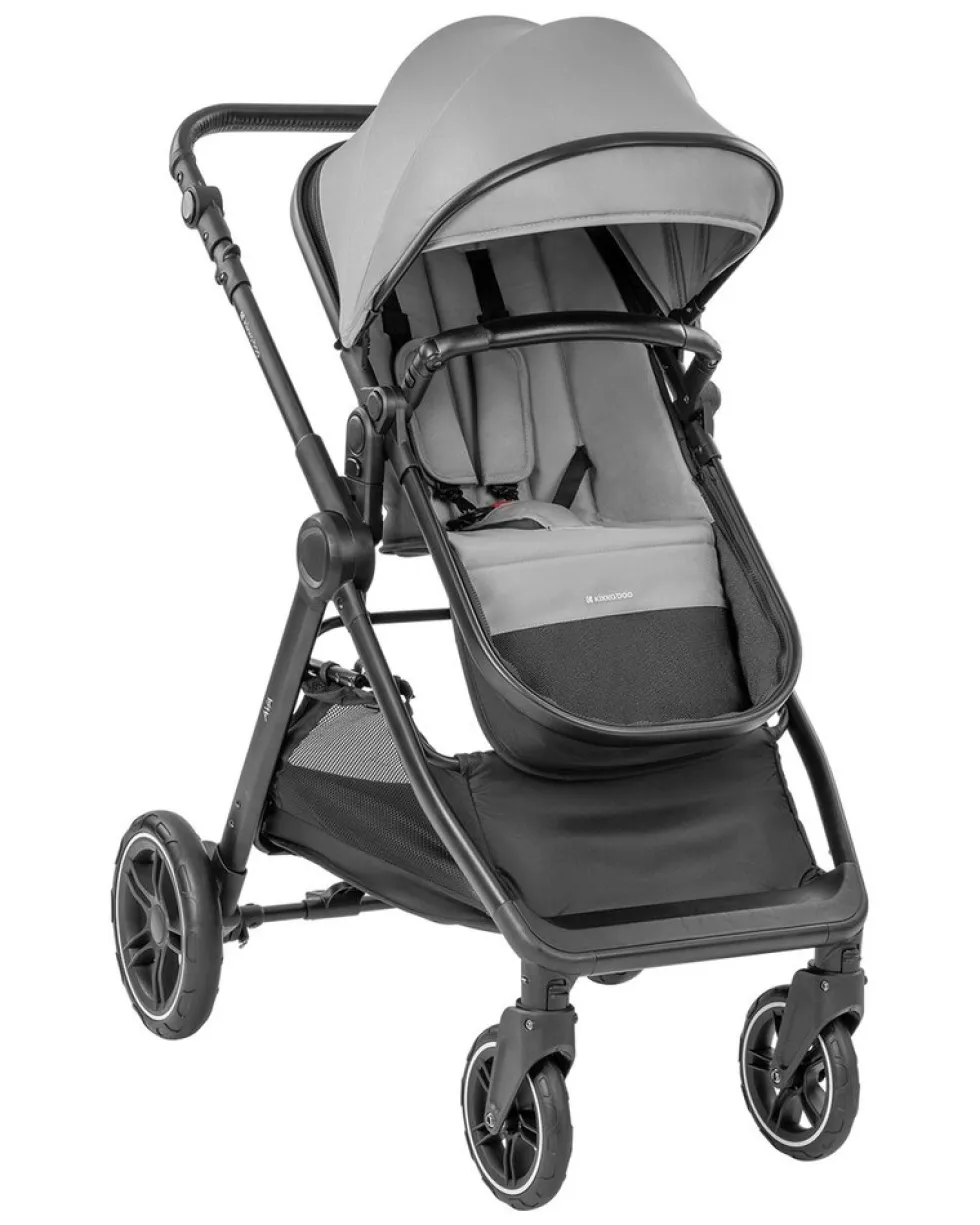 Kikka boo Kombikinderwagen Ava 3 in 1 Babywanne, Babyschale, Gummiräder, Tasche grau