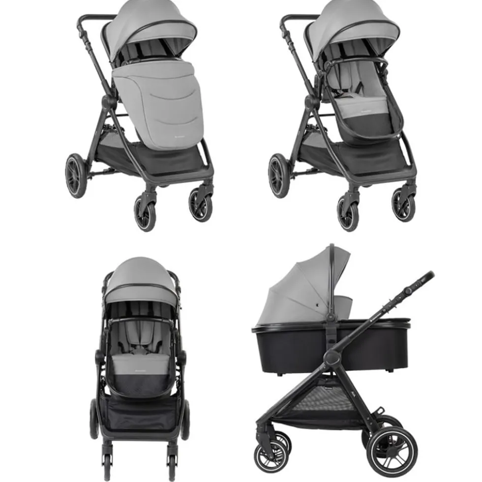 Kikka boo Kombikinderwagen Ava 3 in 1 Babywanne, Babyschale, Gummiräder, Tasche grau