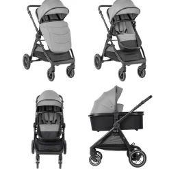 Kikka boo Kombikinderwagen Ava 3 in 1 Babywanne, Babyschale, Gummiräder, Tasche grau