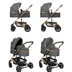 Kikkaboo Kombikinderwagen Amaia 3in1 i-Size Babyschale umbaubar Federung Tasche dunkelgrau