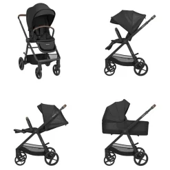 Kikka boo Kombikinderwagen Mia 3 in 1 Babywanne Babyschale Wickeltasche Matratze schwarz