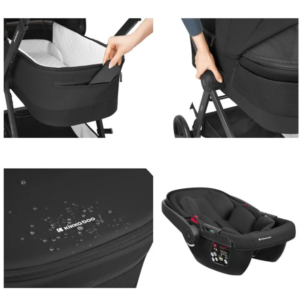 Kikka boo Kombikinderwagen Mia 3 in 1 Babywanne Babyschale Wickeltasche Matratze schwarz