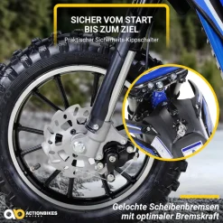 Kinder-Crossbike Gepard, Elektro-Kindermotorrad, 500 Watt, bis 24 km/h, verstärkte Gabel, ab 8 J. (Blau)