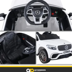 Kinder-Elektroauto Mercedes AMG GLC 63S Coupé, 4x4-Antrieb, Fernbedienung, 140 Watt, LED, EVA-Reifen (Weiß)