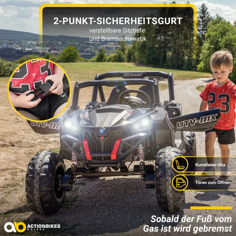 Kinder-Elektroauto UTV Buggy MX Allrad 4x4 (Schwarz Weiß)