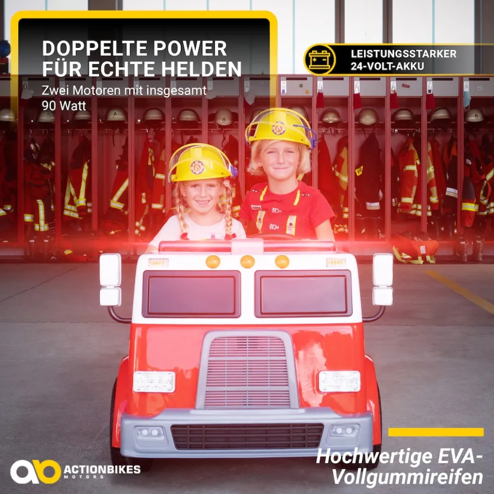 Kinder-Elektro-Feuerwehrauto LL911, 2-Sitzer, Sirene, Spritze, EVA-Reifen, 90 Watt, Fernbedienung