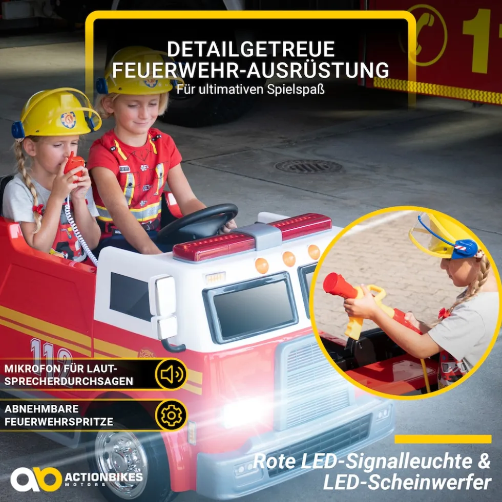 Kinder-Elektro-Feuerwehrauto LL911, 2-Sitzer, Sirene, Spritze, EVA-Reifen, 90 Watt, Fernbedienung