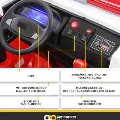 Kinder-Elektro-Feuerwehrauto LL911, 2-Sitzer, Sirene, Spritze, EVA-Reifen, 90 Watt, Fernbedienung