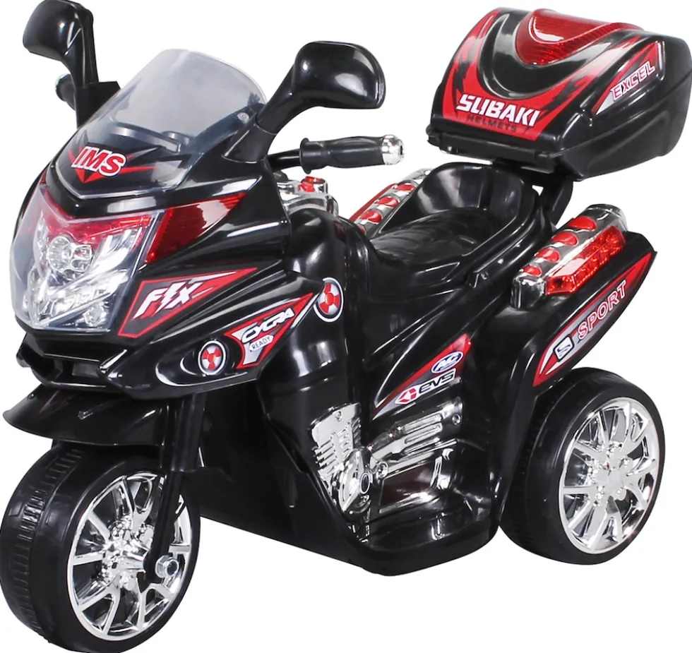 Kindermotorrad C051, Kinder-Elektro-Motorrad mit 12-Watt-Motor, LED-Scheinwerfer, 2-Gang-Getriebe (Schwarz)