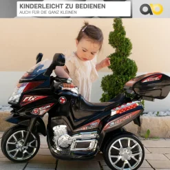 Kindermotorrad C051, Kinder-Elektro-Motorrad mit 12-Watt-Motor, LED-Scheinwerfer, 2-Gang-Getriebe (Schwarz)