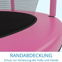 KINETIC SPORTS Kinder Trampolin JUMPER 140 cm - Inklusive Gummiseil Federung, Sicherheitsnetz mit Reißverschluss, Rahmenpolster, Schutz Bodennetz - Indoor Kindertrampolin Spielzeug | Pink-Türkis