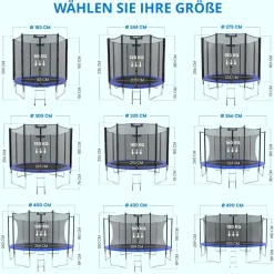 KINETIC SPORTS Trampolin Outdoor 'Salto Plus' Ø 183/244/305/366/400/430/490 cm - Komplett-Set für Kinder, USA Sprungtuch, Netz, Randpolster, Leiter - bis zu 160kg | Blau-2 Ø 183 cm Ø 183 cm, Blau-2
