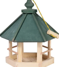 Klassisches Vogelhaus zum Aufhängen, 6-eckiges Futterhaus mit Kordel, Kiefer, Grün
