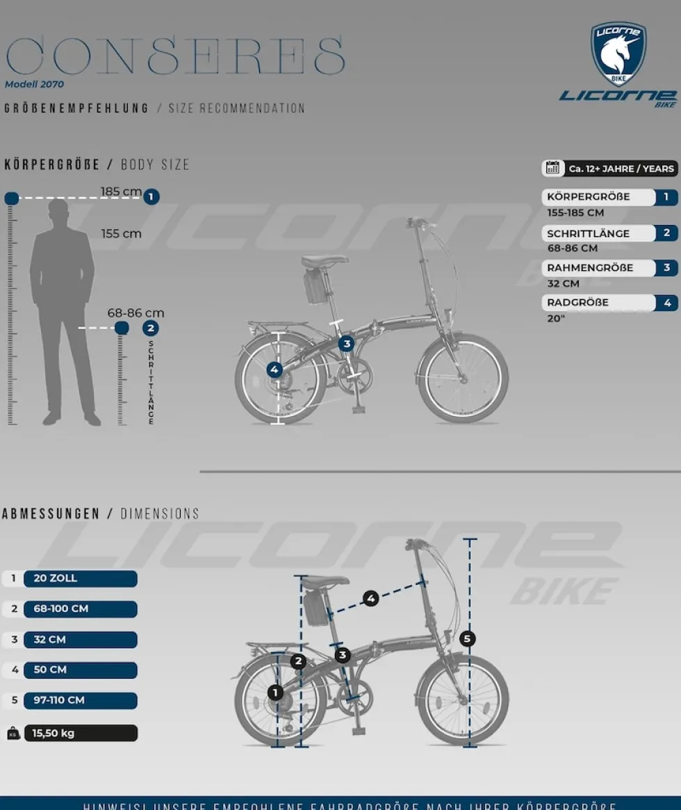 Licorne Bike Conseres Premium Falt Bike in 20 Zoll - Fahrrad für Herren, Jungen, Mädchen und Damen - Shimano 6 Gang-Schaltung - Hollandfahrrad Zoll:20;Farbe:Schwarz